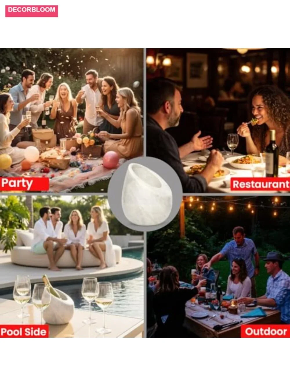 Marble Wine Chiller Bucket Set with 2 Coasters - 750ml Bottle Cooler for Party,